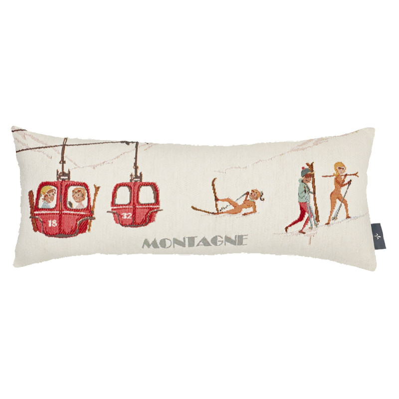 Housse de coussin cale reins tissée Jacquard Vacances à la montagne blanc