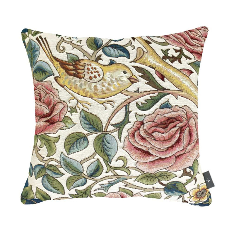 Housse de coussin Roses et Oiseaux d'après William Morris