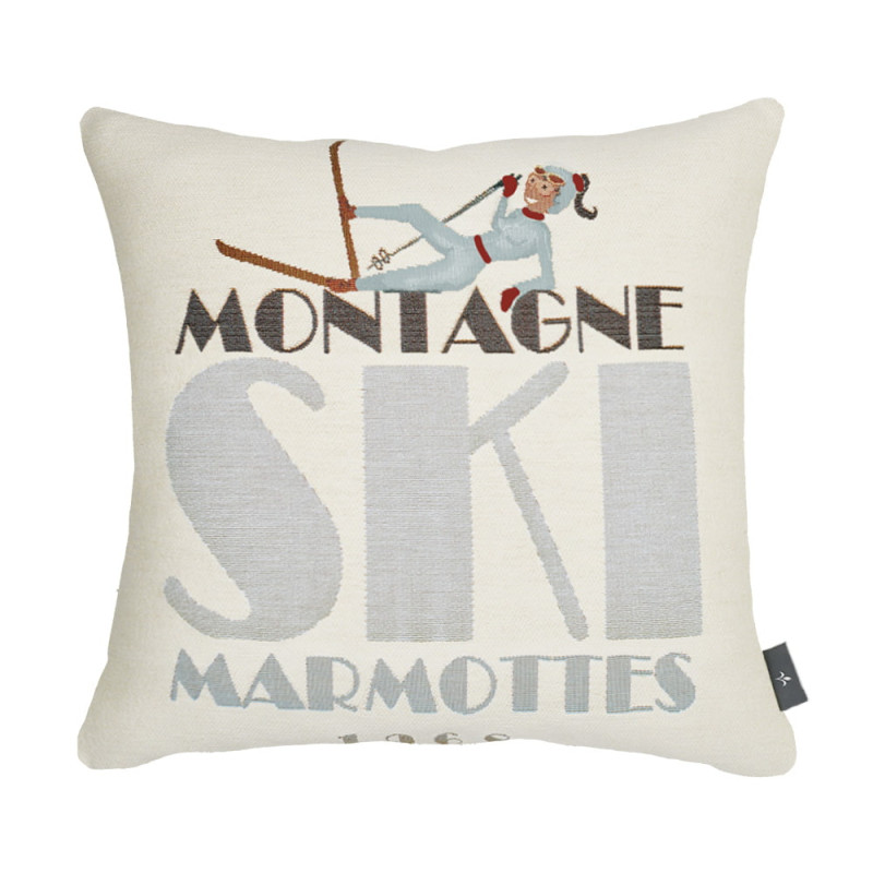 Housse de coussin tapisserie Chute de ski