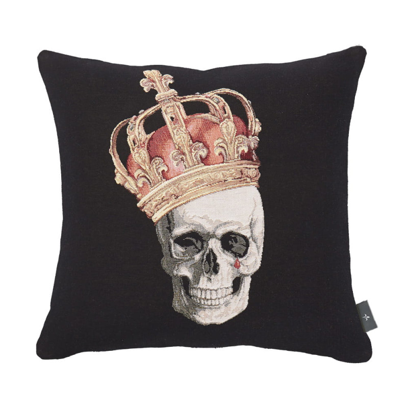 Housse de coussin tapisserie Tête de mort couronnée