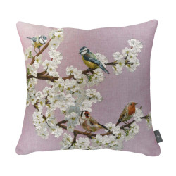 Housse de coussin tapisserie passereaux sur branche