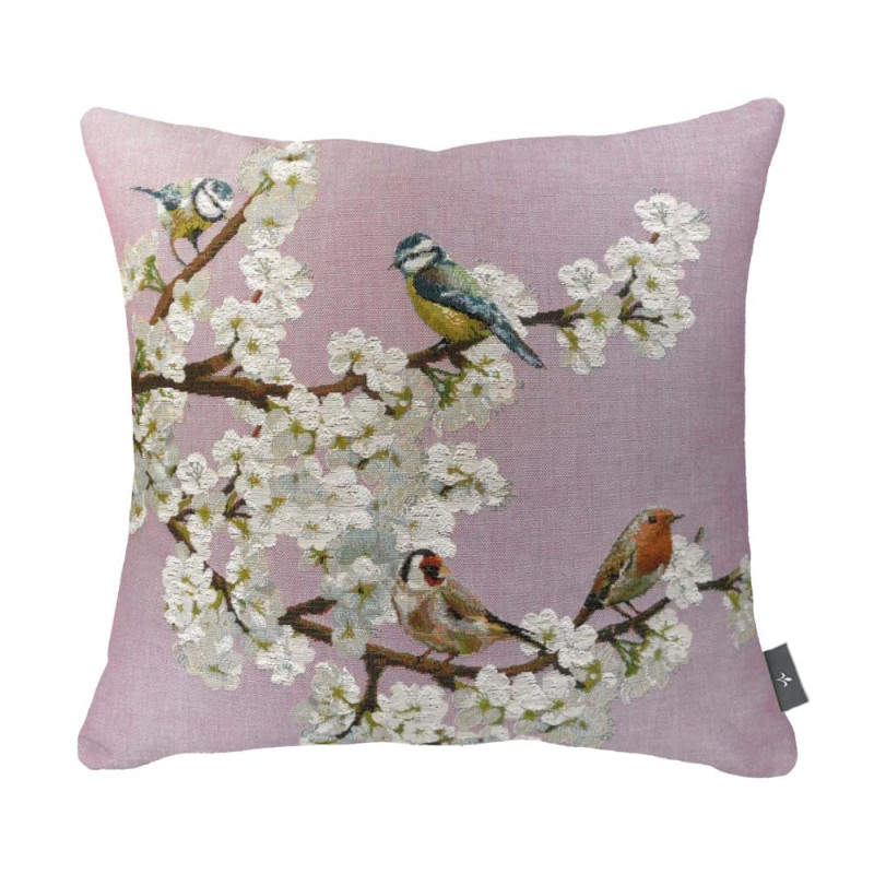 Sparrows on branch tapestry cushion cover