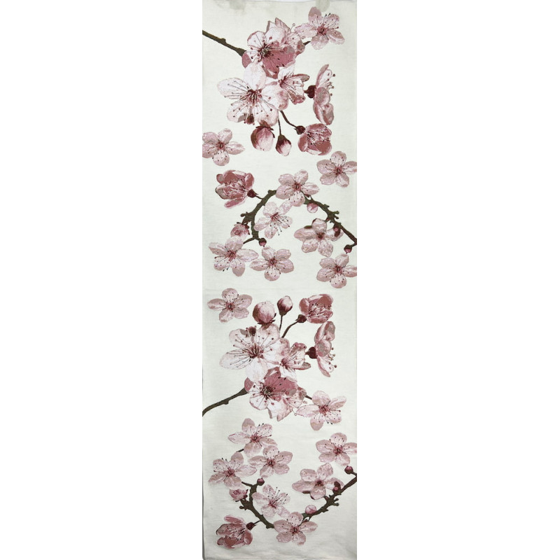 White Table runner Jacquard woven Japanese cherry blossom