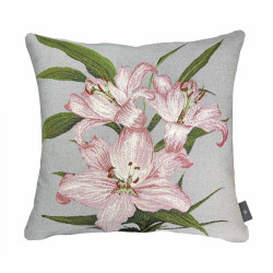 housse de coussin avec un bouquet de lys et fond gris