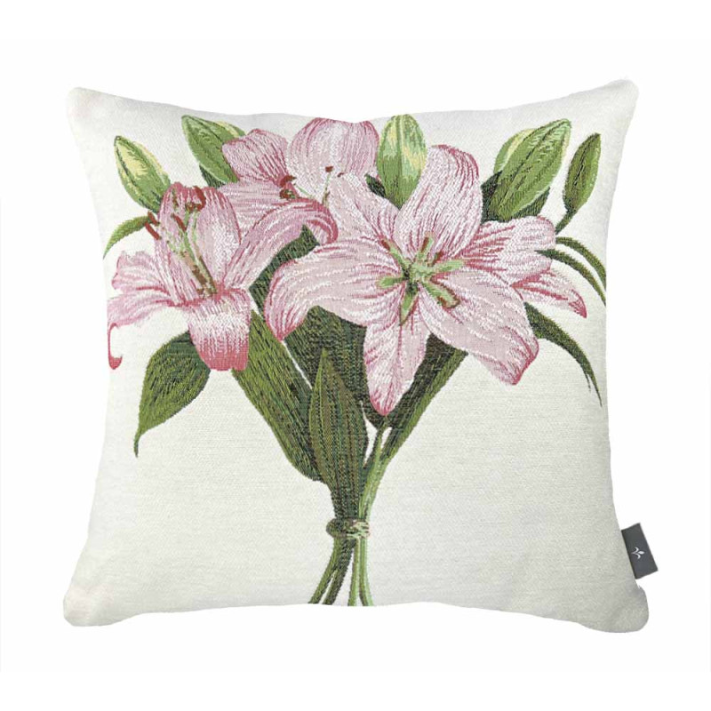 housse de coussin avec un bouquet de Lily sur un fond blanc